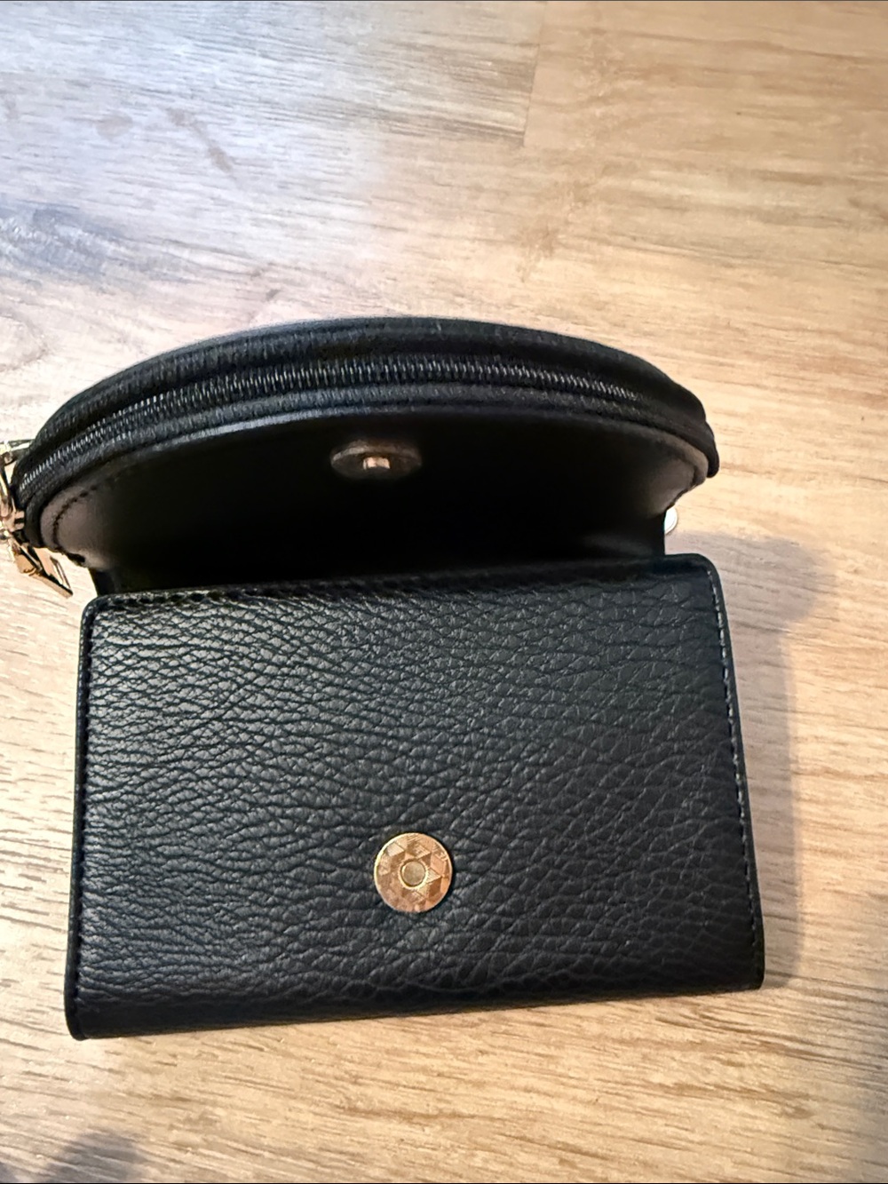 Poppy & Peonies Black Pebbled Leather Mini Wallet with Gold Hardware - Picture 2 of 4